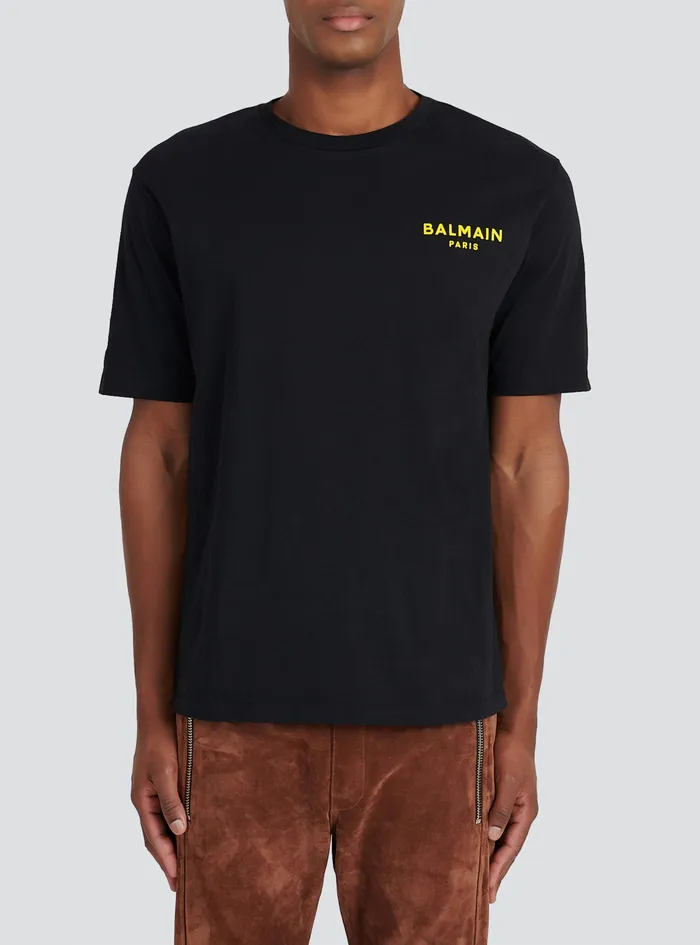 Balmain TShirts Mens X Netflix Cotton TShirt With Small Balmain Logo Print Black Balmain TShirts Mens X Netflix Cotton TShirt With Small Balmain Logo Print Black