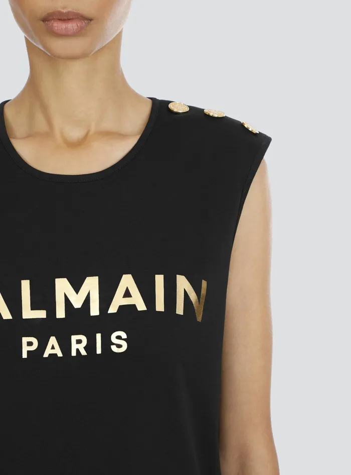 Balmain TShirts Womens Cotton TShirt With Balmain Logo Print Gold Balmain TShirts Womens Cotton TShirt With Balmain Logo Print Gold