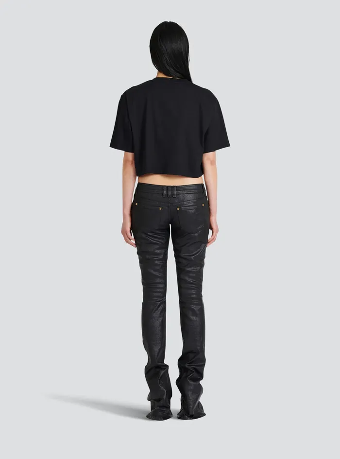 Balmain TShirts Womens Cropped Cotton TShirt Black Balmain TShirts Womens Cropped Cotton TShirt Black
