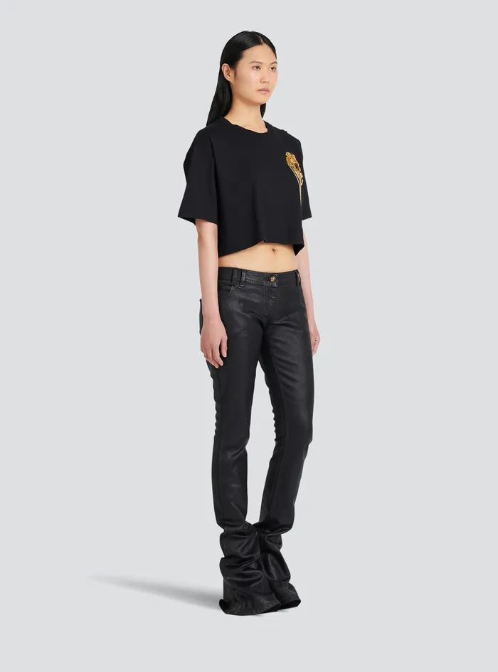 Balmain TShirts Womens Cropped Cotton TShirt Black Balmain TShirts Womens Cropped Cotton TShirt Black
