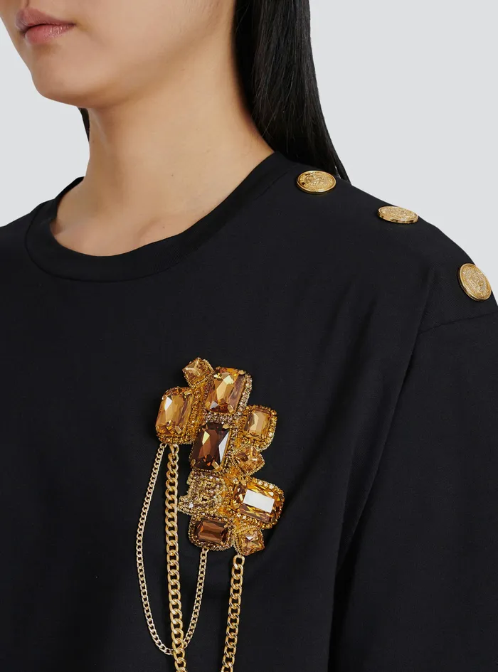 Balmain TShirts Womens Cropped Cotton TShirt Black Balmain TShirts Womens Cropped Cotton TShirt Black