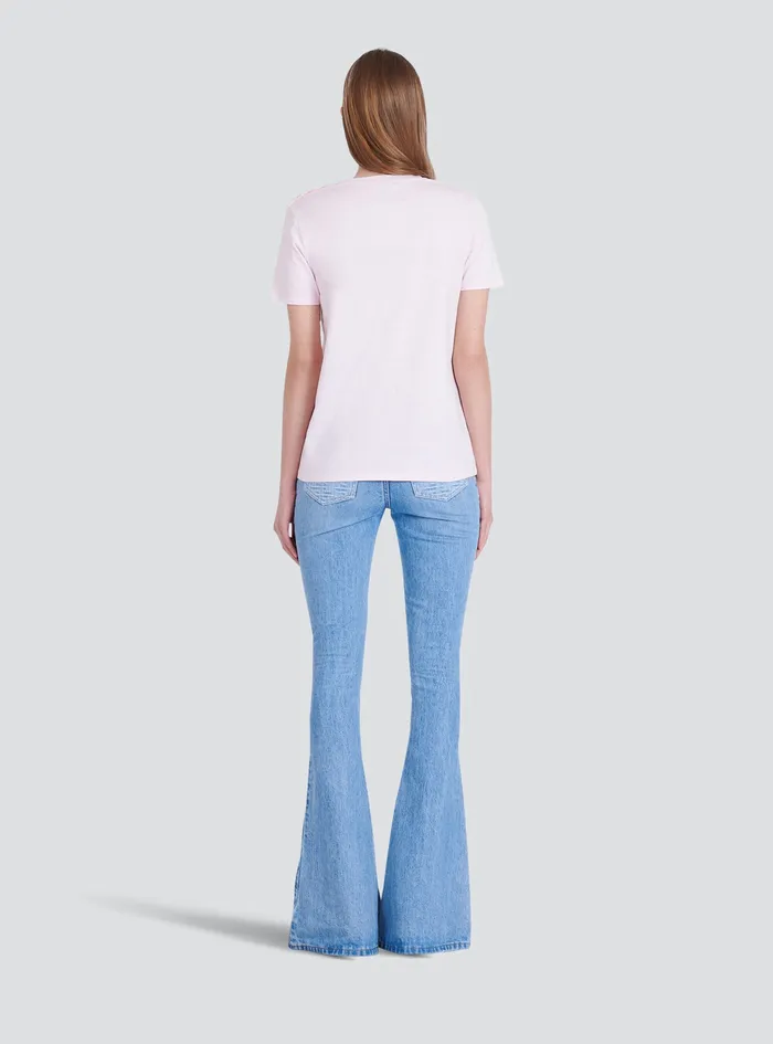 Balmain TShirts Womens EcoDesigned Cotton TShirt With Balmain Logo Print Pink Balmain TShirts Womens EcoDesigned Cotton TShirt With Balmain Logo Print Pink