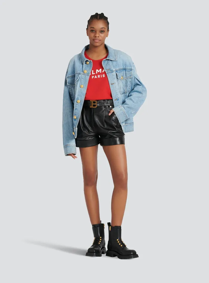 Balmain TShirts Womens EcoDesigned Cotton TShirt With Balmain Logo Print Red Balmain TShirts Womens EcoDesigned Cotton TShirt With Balmain Logo Print Red