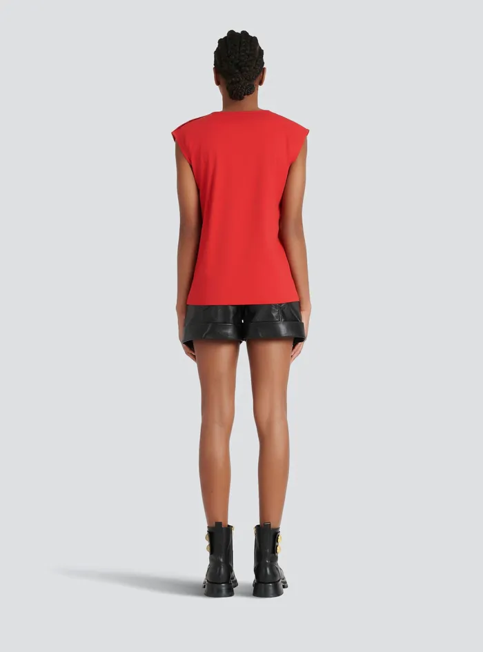 Balmain TShirts Womens EcoDesigned Cotton TShirt With Balmain Logo Print Red Balmain TShirts Womens EcoDesigned Cotton TShirt With Balmain Logo Print Red