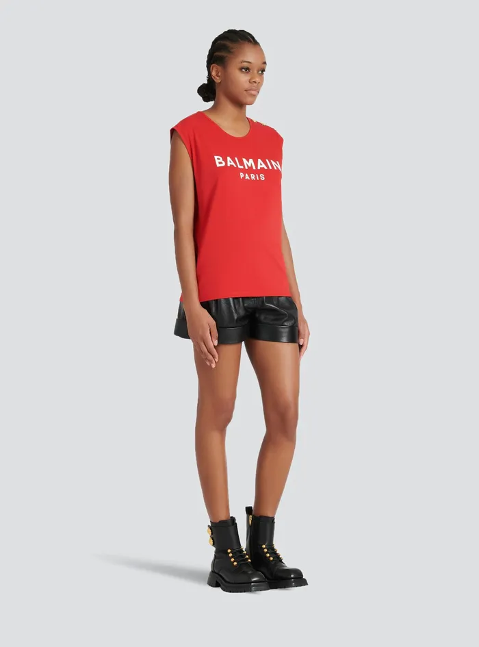 Balmain TShirts Womens EcoDesigned Cotton TShirt With Balmain Logo Print Red Balmain TShirts Womens EcoDesigned Cotton TShirt With Balmain Logo Print Red