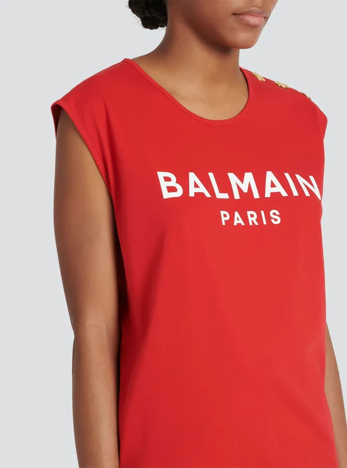 Balmain TShirts Womens EcoDesigned Cotton TShirt With Balmain Logo Print Red Balmain TShirts Womens EcoDesigned Cotton TShirt With Balmain Logo Print Red