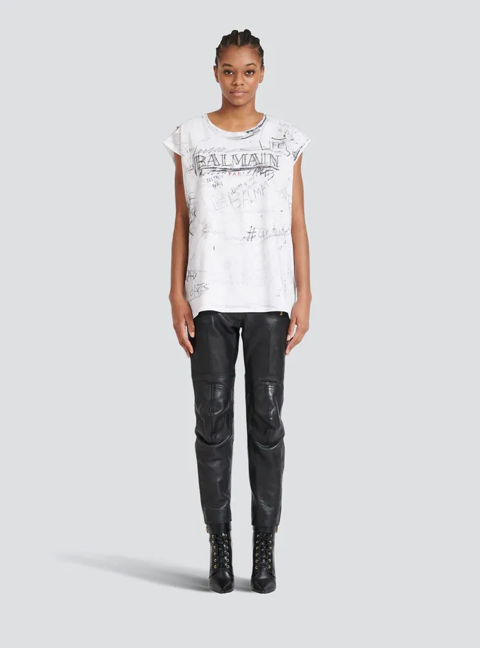 Balmain TShirts WomensMens Unisex 8211 Vintage TShirt With Balmain Logo Print Graffiti White Balmain TShirts WomensMens Unisex 8211 Vintage TShirt With Balmain Logo Print Graffiti White