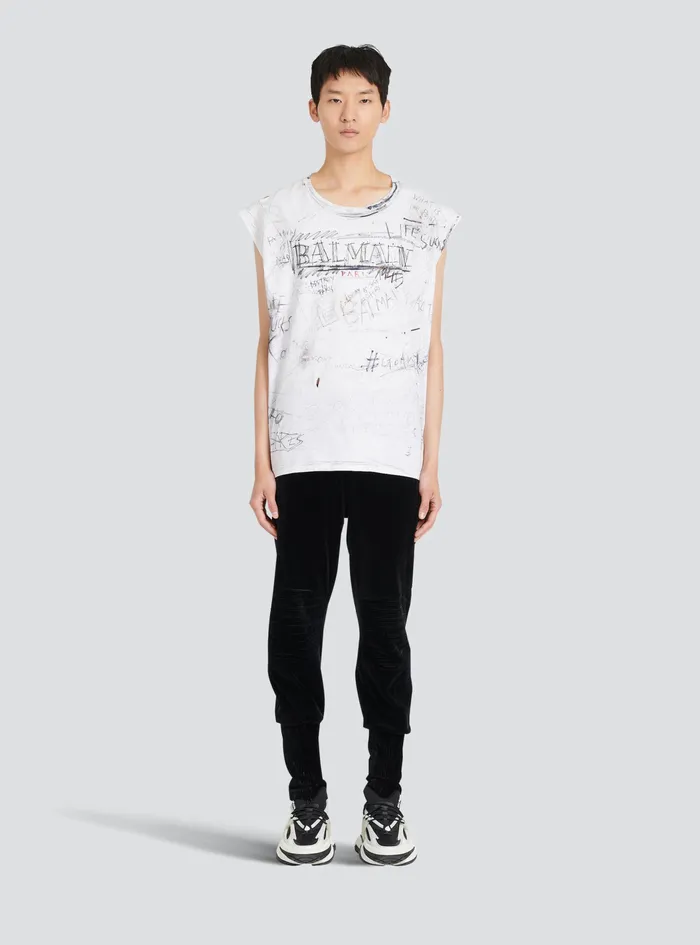 Balmain TShirts WomensMens Unisex 8211 Vintage TShirt With Balmain Logo Print Graffiti White Balmain TShirts WomensMens Unisex 8211 Vintage TShirt With Balmain Logo Print Graffiti White