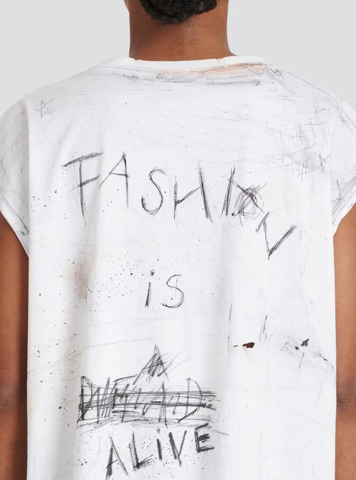 Balmain TShirts WomensMens Unisex 8211 Vintage TShirt With Balmain Logo Print Graffiti White Balmain TShirts WomensMens Unisex 8211 Vintage TShirt With Balmain Logo Print Graffiti White
