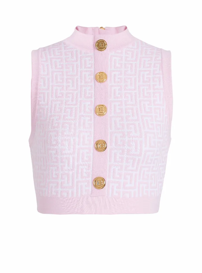 Balmain Tops And Shirts Womens Bicolor Jacquard Crop Top With Monogram Print Pink Balmain Tops And Shirts Womens Bicolor Jacquard Crop Top With Monogram Print Pink