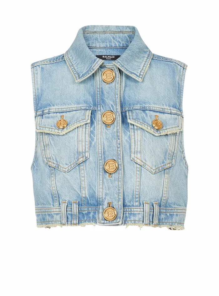 Balmain Tops And Shirts Womens Cropped Vintage EcoDesigned Denim Jacket Blue