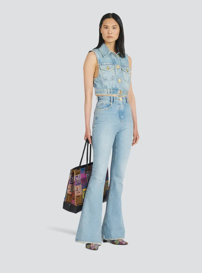Balmain Tops And Shirts Womens Cropped Vintage EcoDesigned Denim Jacket Blue Balmain Tops And Shirts Womens Cropped Vintage EcoDesigned Denim Jacket Blue