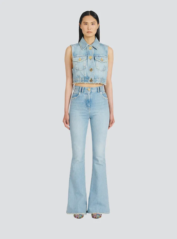 Balmain Tops And Shirts Womens Cropped Vintage EcoDesigned Denim Jacket Blue Balmain Tops And Shirts Womens Cropped Vintage EcoDesigned Denim Jacket Blue