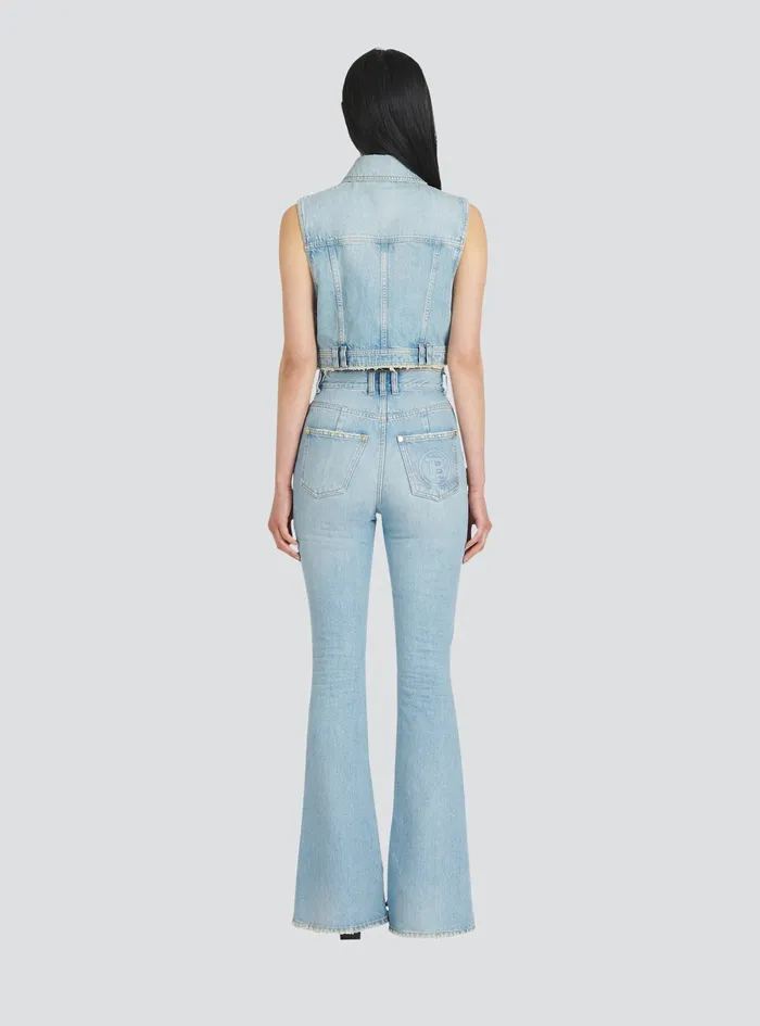 Balmain Tops And Shirts Womens Cropped Vintage EcoDesigned Denim Jacket Blue Balmain Tops And Shirts Womens Cropped Vintage EcoDesigned Denim Jacket Blue