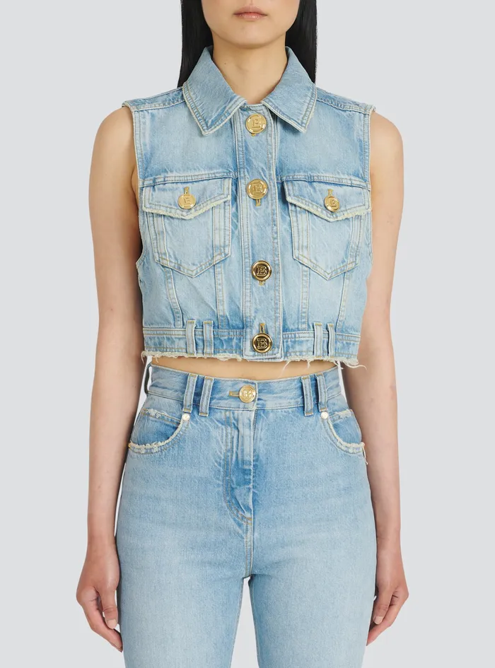 Balmain Tops And Shirts Womens Cropped Vintage EcoDesigned Denim Jacket Blue Balmain Tops And Shirts Womens Cropped Vintage EcoDesigned Denim Jacket Blue