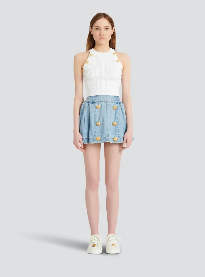 Balmain Tops And Shirts Womens Knit Crop Top White Balmain Tops And Shirts Womens Knit Crop Top White