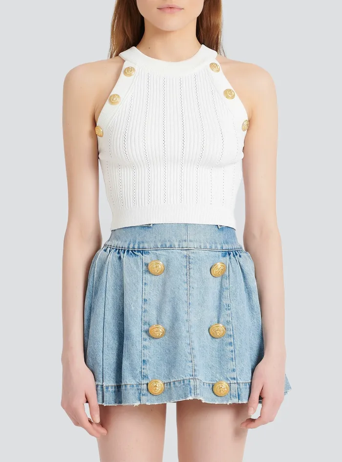 Balmain Tops And Shirts Womens Knit Crop Top White Balmain Tops And Shirts Womens Knit Crop Top White