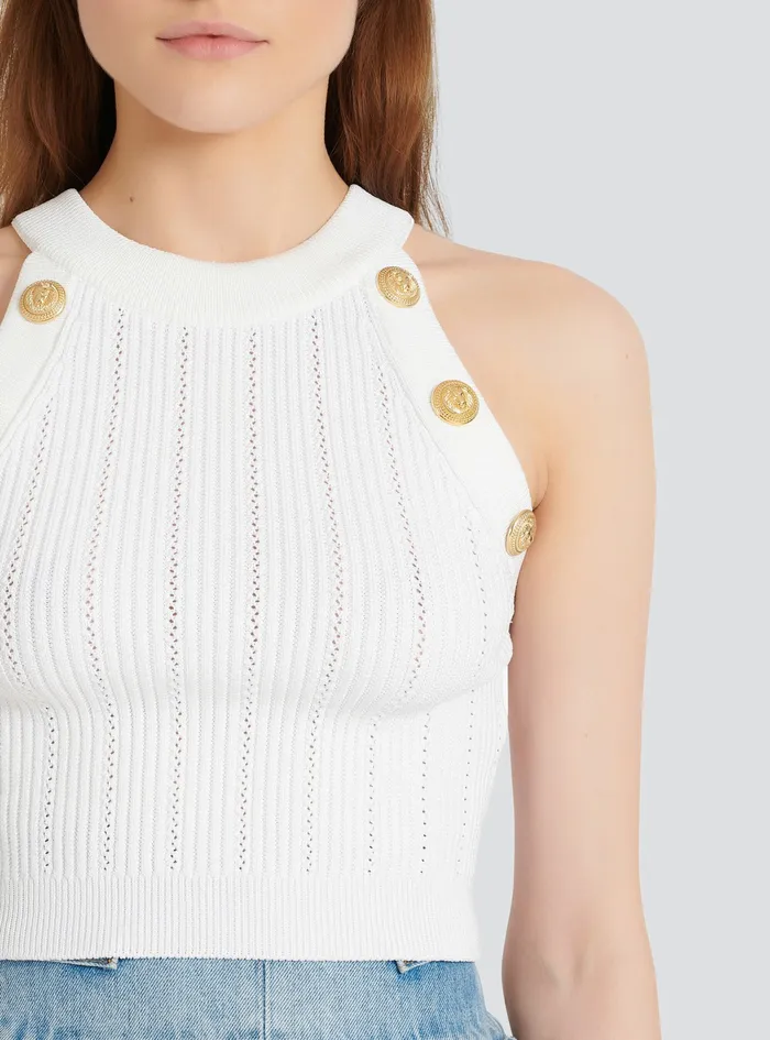 Balmain Tops And Shirts Womens Knit Crop Top White Balmain Tops And Shirts Womens Knit Crop Top White
