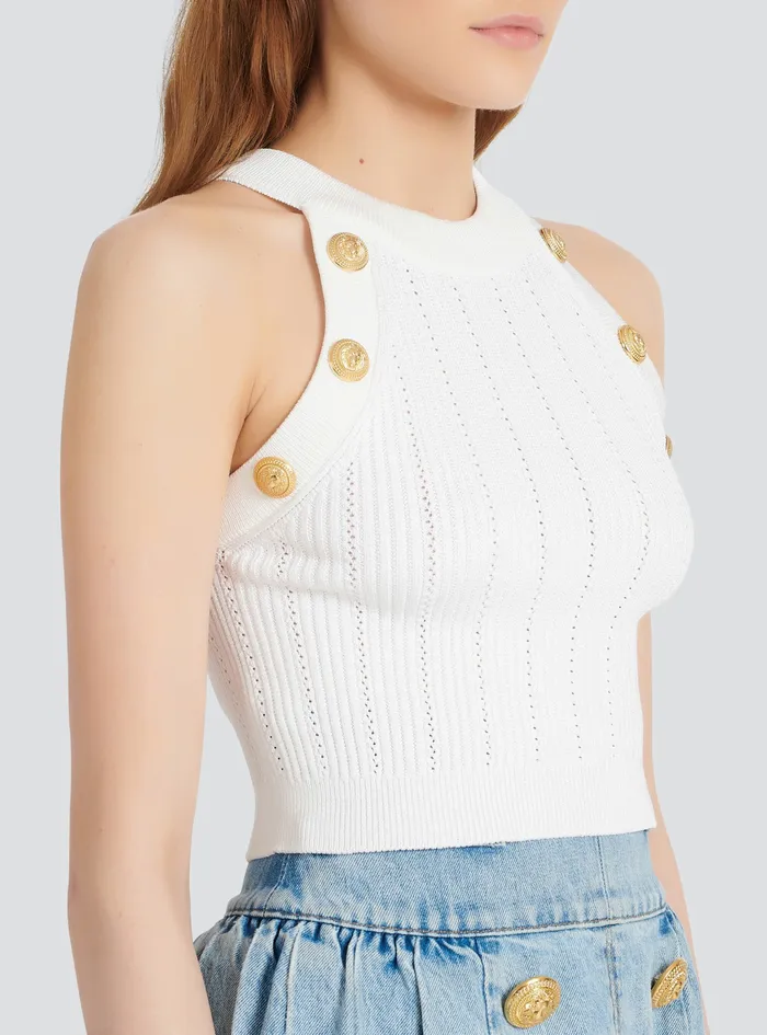 Balmain Tops And Shirts Womens Knit Crop Top White Balmain Tops And Shirts Womens Knit Crop Top White