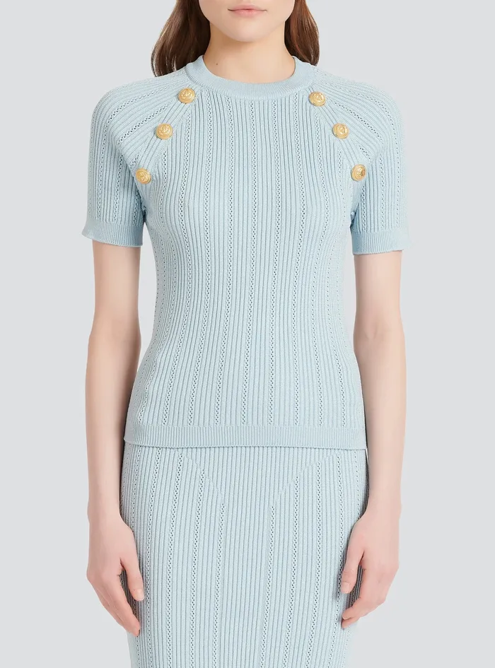 Balmain Tops And Shirts Womens Knit TShirt Blue Balmain Tops And Shirts Womens Knit TShirt Blue
