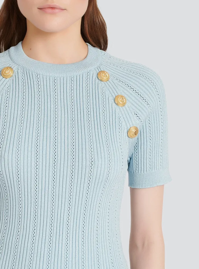 Balmain Tops And Shirts Womens Knit TShirt Blue Balmain Tops And Shirts Womens Knit TShirt Blue
