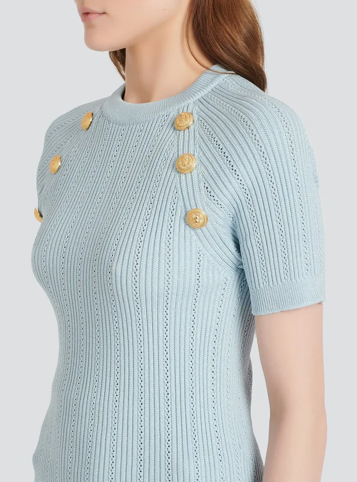 Balmain Tops And Shirts Womens Knit TShirt Blue Balmain Tops And Shirts Womens Knit TShirt Blue