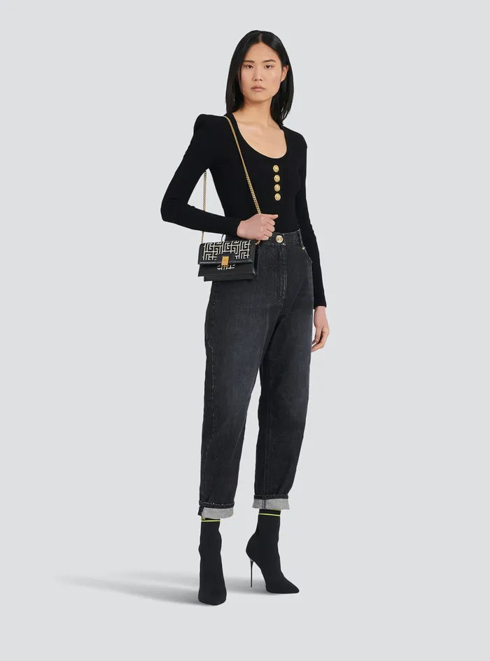 Balmain Tops And Shirts Womens LongSleeved Knit Bodysuit Black Balmain Tops And Shirts Womens LongSleeved Knit Bodysuit Black