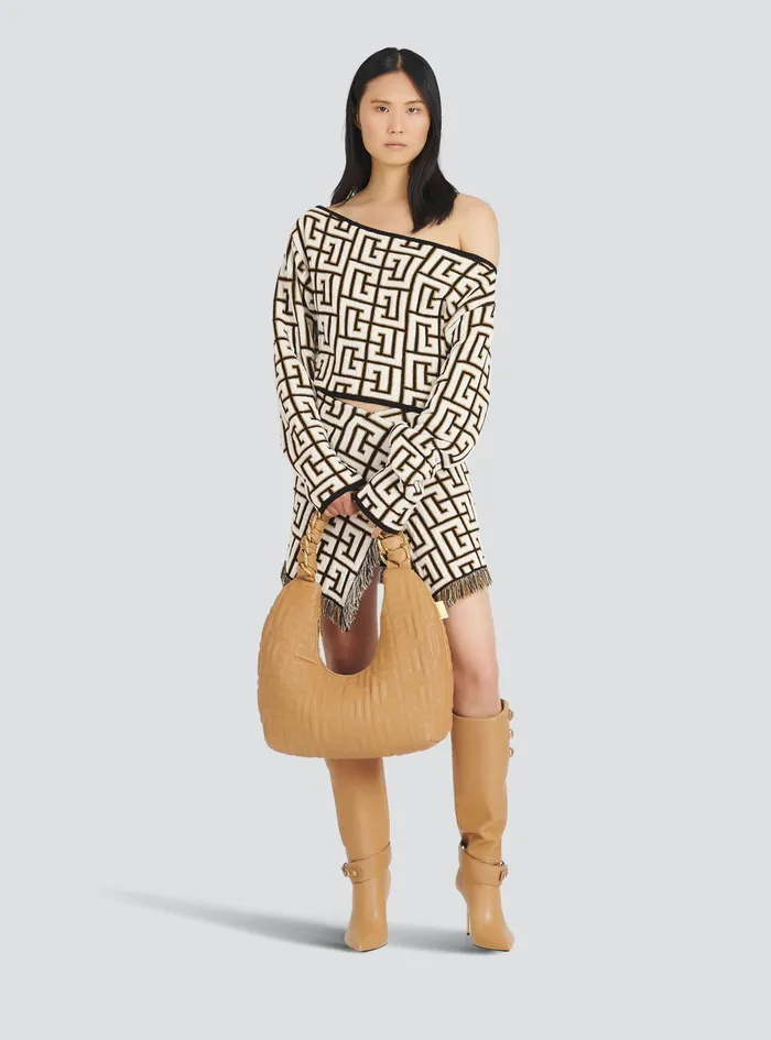 Balmain Tops And Shirts Womens OffTheShoulder Crop Top With Balmain Monogram Brown Balmain Tops And Shirts Womens OffTheShoulder Crop Top With Balmain Monogram Brown