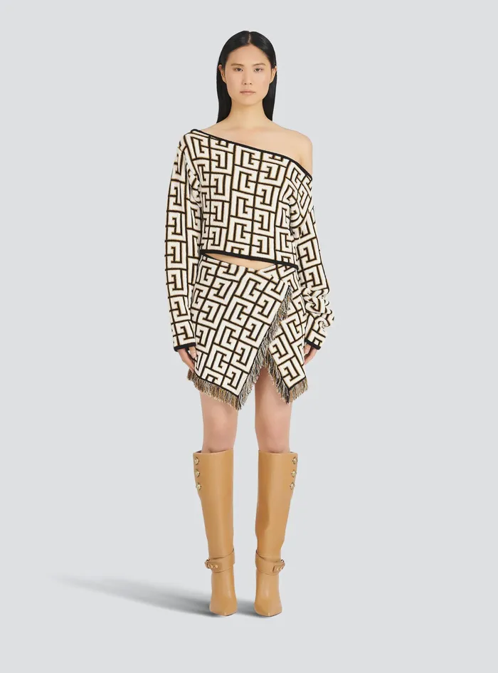 Balmain Tops And Shirts Womens OffTheShoulder Crop Top With Balmain Monogram Brown Balmain Tops And Shirts Womens OffTheShoulder Crop Top With Balmain Monogram Brown