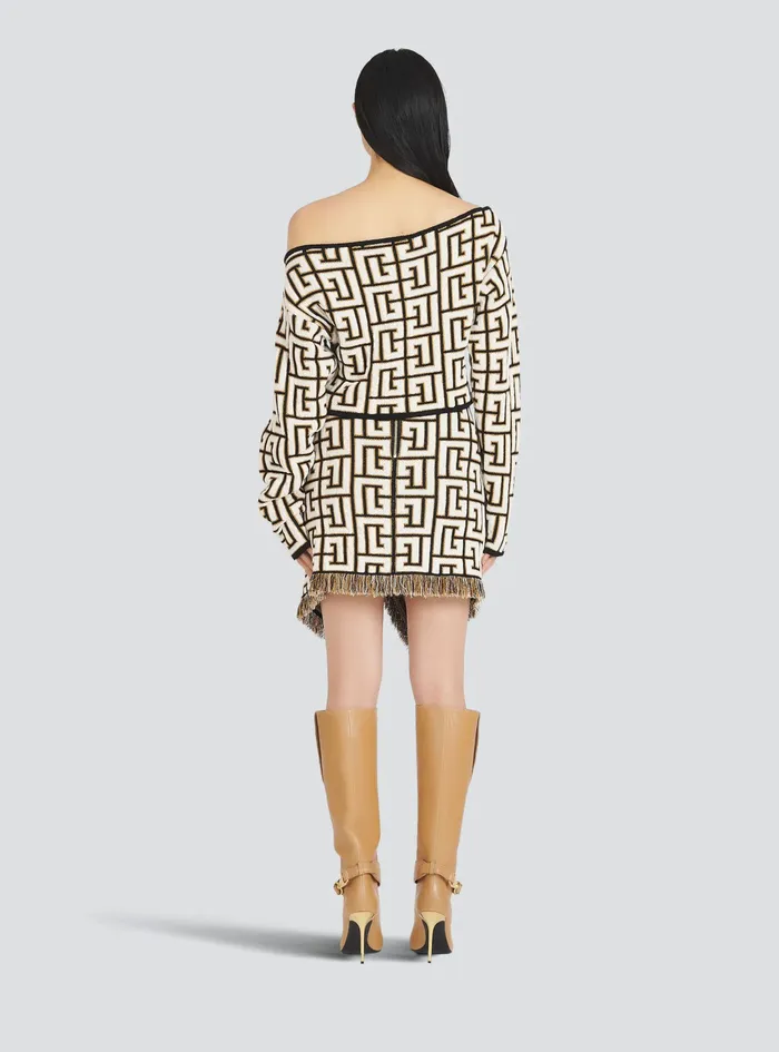 Balmain Tops And Shirts Womens OffTheShoulder Crop Top With Balmain Monogram Brown Balmain Tops And Shirts Womens OffTheShoulder Crop Top With Balmain Monogram Brown