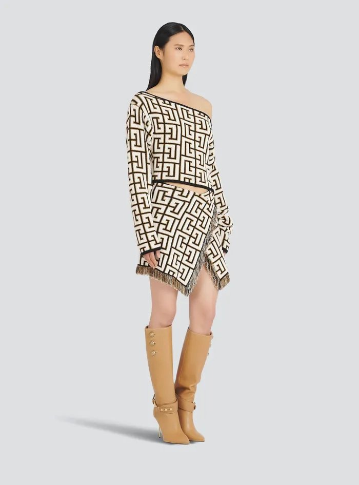 Balmain Tops And Shirts Womens OffTheShoulder Crop Top With Balmain Monogram Brown Balmain Tops And Shirts Womens OffTheShoulder Crop Top With Balmain Monogram Brown