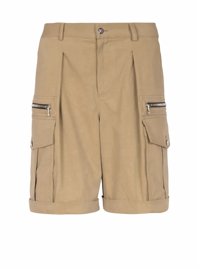 Balmain Trousers And Shorts Mens Cotton Cargo Bermuda Beige
