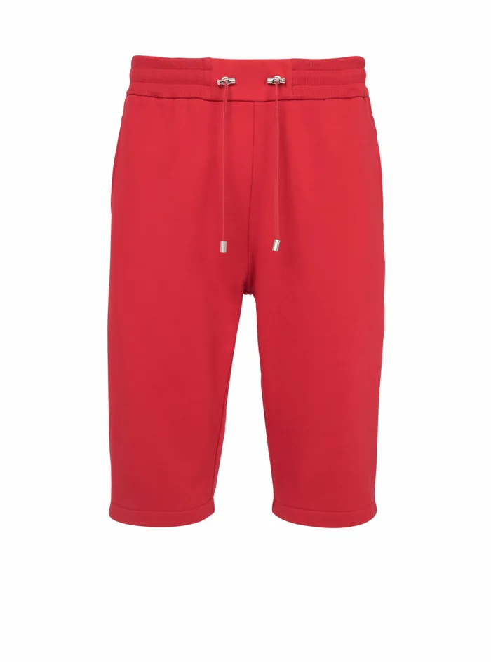 Balmain Trousers And Shorts Mens Cotton Shorts With Flocked Balmain Paris Logo Red Balmain Trousers And Shorts Mens Cotton Shorts With Flocked Balmain Paris Logo Red