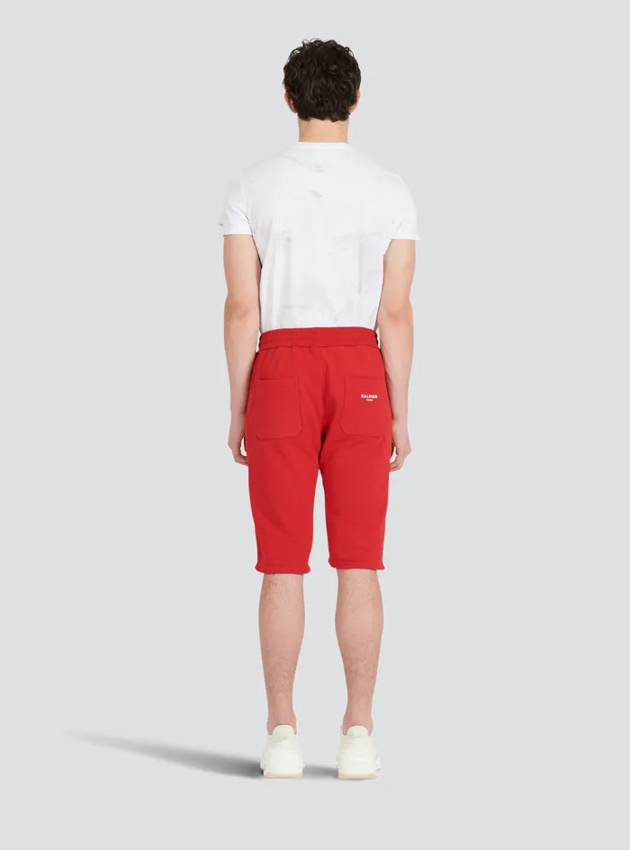 Balmain Trousers And Shorts Mens Cotton Shorts With Flocked Balmain Paris Logo Red Balmain Trousers And Shorts Mens Cotton Shorts With Flocked Balmain Paris Logo Red