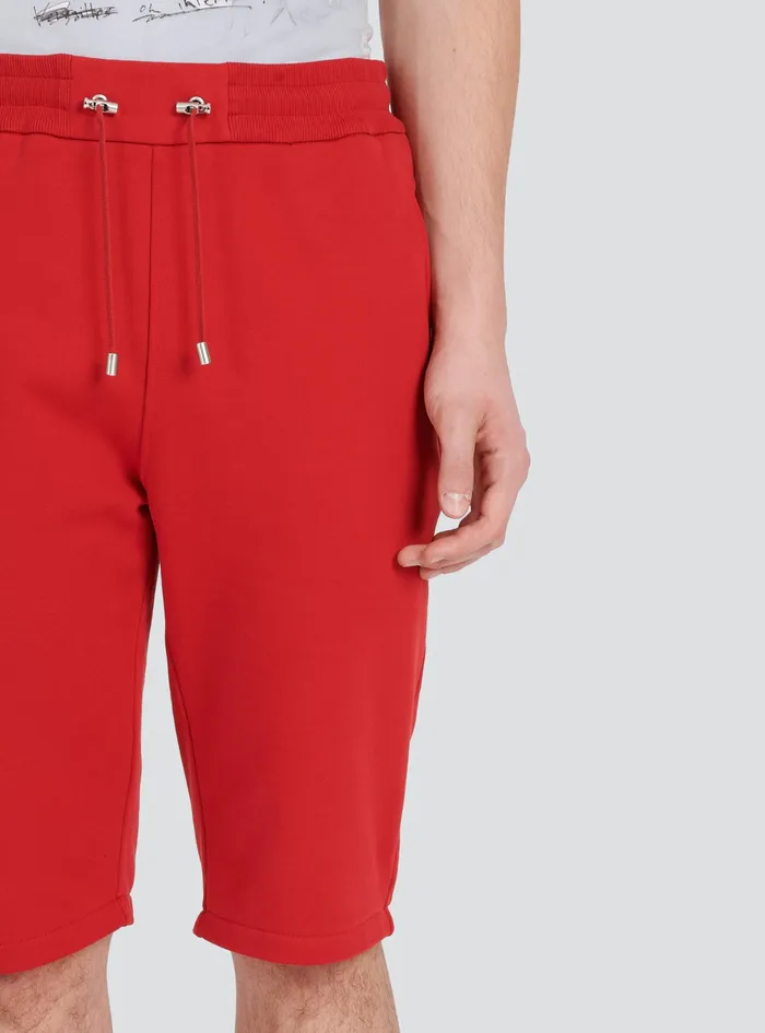 Balmain Trousers And Shorts Mens Cotton Shorts With Flocked Balmain Paris Logo Red Balmain Trousers And Shorts Mens Cotton Shorts With Flocked Balmain Paris Logo Red