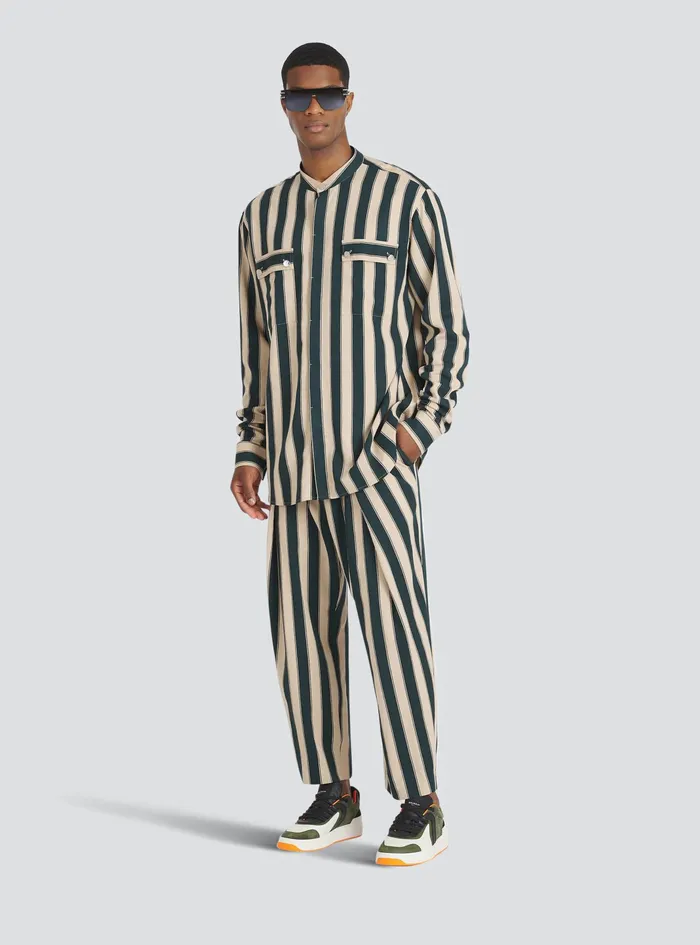 Balmain Trousers And Shorts Mens Striped EcoDesigned Cotton Pleated Pants Multicolor Balmain Trousers And Shorts Mens Striped EcoDesigned Cotton Pleated Pants Multicolor