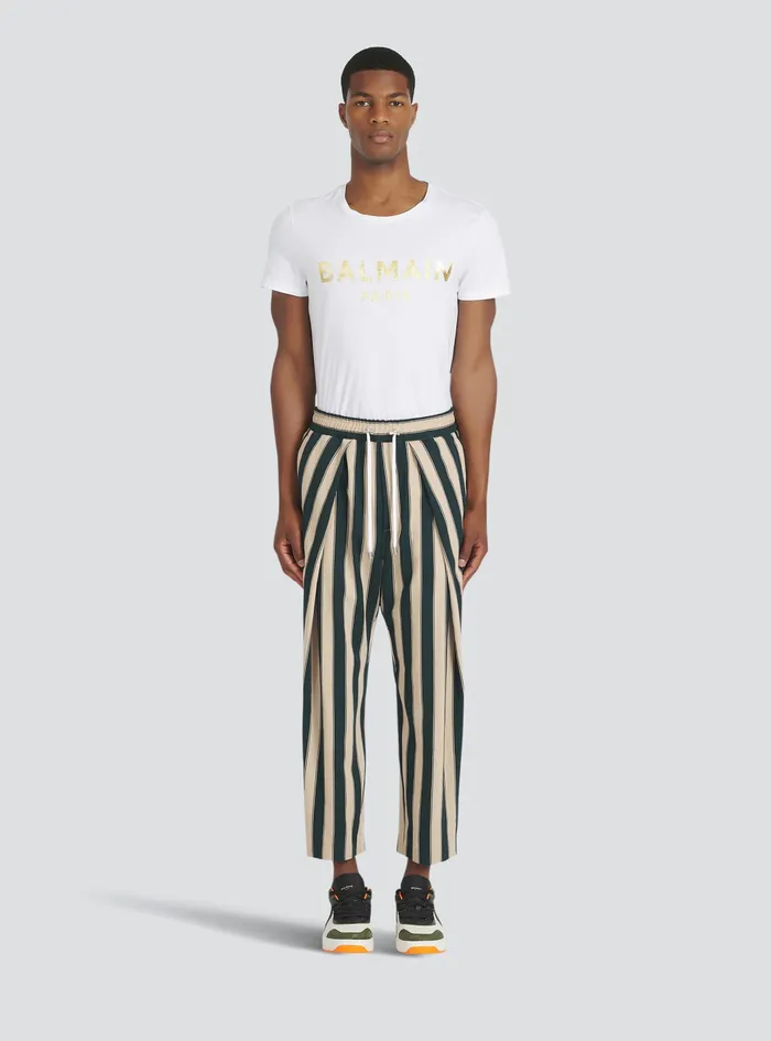 Balmain Trousers And Shorts Mens Striped EcoDesigned Cotton Pleated Pants Multicolor Balmain Trousers And Shorts Mens Striped EcoDesigned Cotton Pleated Pants Multicolor