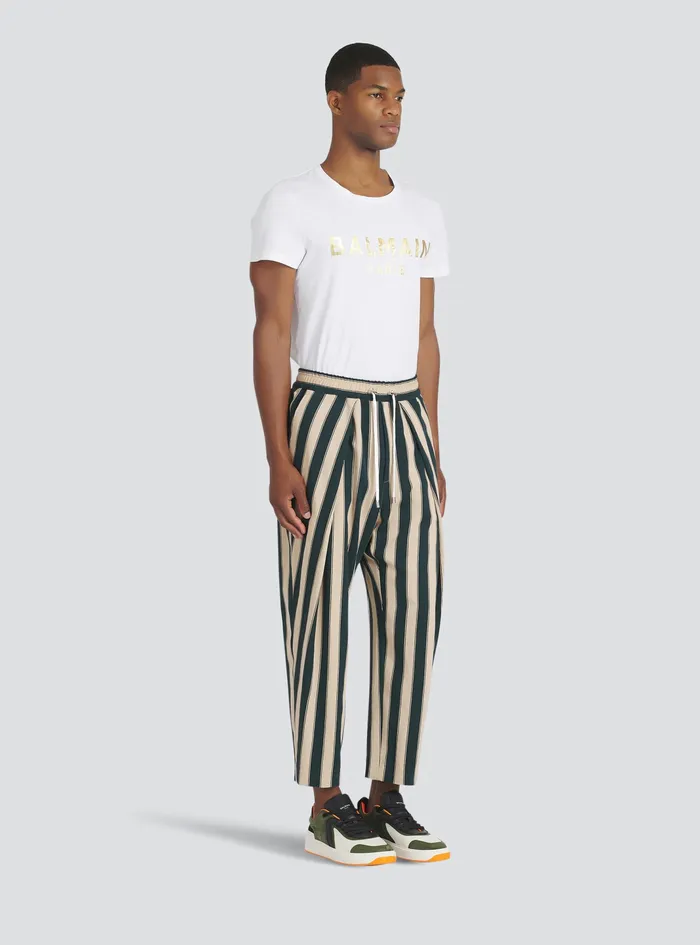 Balmain Trousers And Shorts Mens Striped EcoDesigned Cotton Pleated Pants Multicolor Balmain Trousers And Shorts Mens Striped EcoDesigned Cotton Pleated Pants Multicolor
