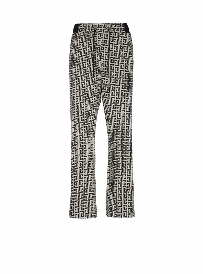 Balmain Trousers And Shorts Mens Wide Jersey Balmain Monogram Pants Black
