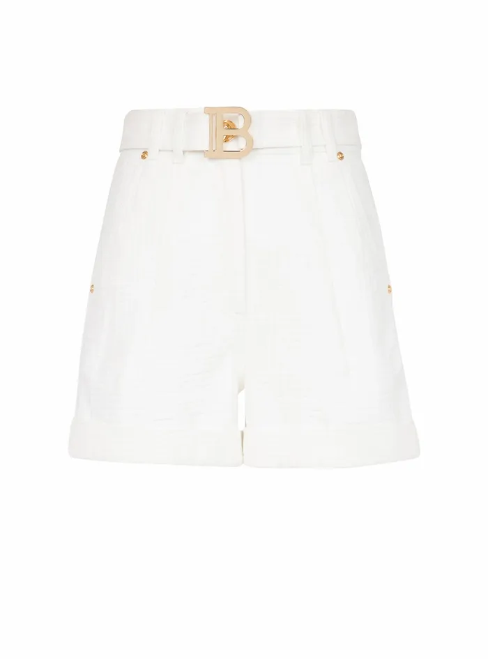 Balmain Trousers And Shorts Womens Denim HighWaisted Shorts With Balmain Buckle White Balmain Trousers And Shorts Womens Denim HighWaisted Shorts With Balmain Buckle White