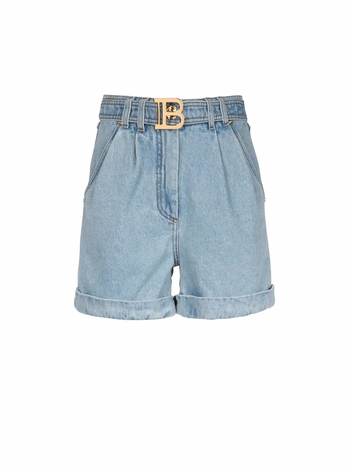 Balmain Trousers And Shorts Womens EcoDesigned Denim HighWaisted Shorts With Balmain Buckle Blue Balmain Trousers And Shorts Womens EcoDesigned Denim HighWaisted Shorts With Balmain Buckle Blue