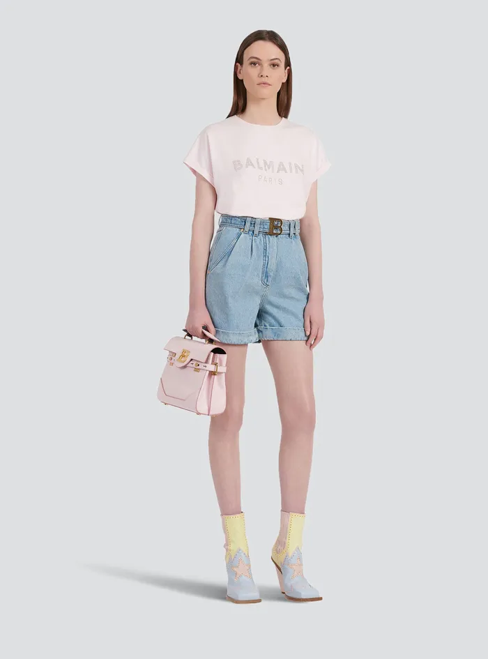 Balmain Trousers And Shorts Womens EcoDesigned Denim HighWaisted Shorts With Balmain Buckle Blue