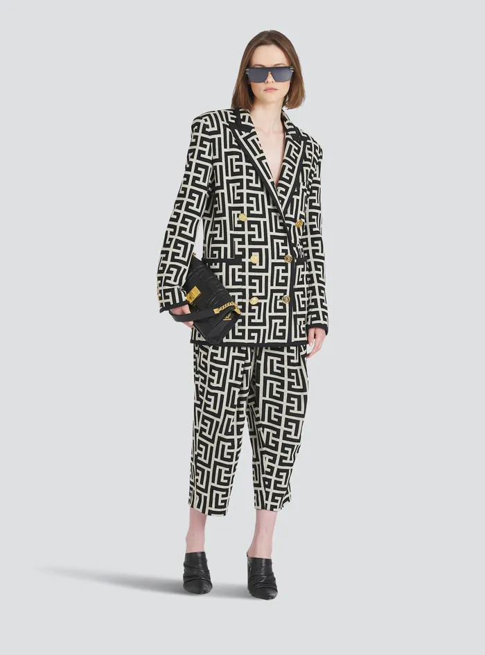 Balmain Trousers And Shorts Womens EcoDesigned Draped Pants With Balmain Print Monogram Black Balmain Trousers And Shorts Womens EcoDesigned Draped Pants With Balmain Print Monogram Black