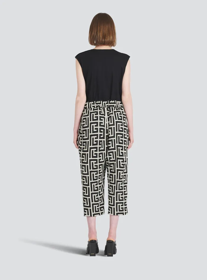 Balmain Trousers And Shorts Womens EcoDesigned Draped Pants With Balmain Print Monogram Black Balmain Trousers And Shorts Womens EcoDesigned Draped Pants With Balmain Print Monogram Black