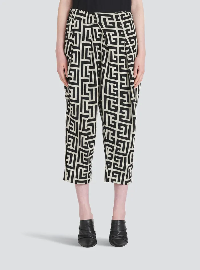 Balmain Trousers And Shorts Womens EcoDesigned Draped Pants With Balmain Print Monogram Black Balmain Trousers And Shorts Womens EcoDesigned Draped Pants With Balmain Print Monogram Black