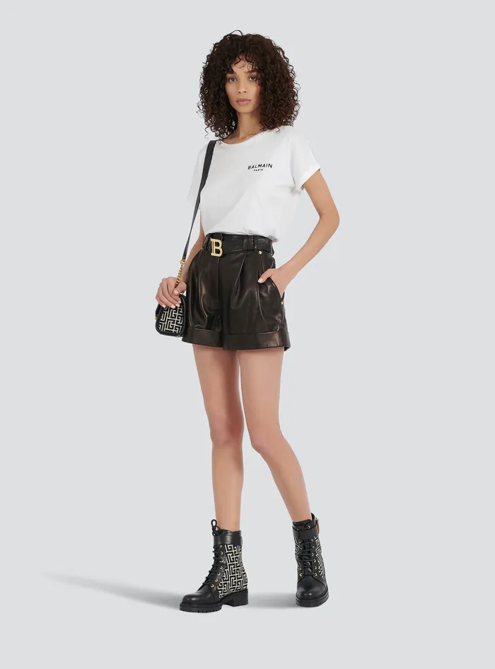 Balmain Trousers And Shorts Womens HighWaisted Leather Shorts With Balmain Buckle Black Balmain Trousers And Shorts Womens HighWaisted Leather Shorts With Balmain Buckle Black
