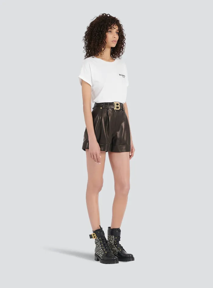 Balmain Trousers And Shorts Womens HighWaisted Leather Shorts With Balmain Buckle Black Balmain Trousers And Shorts Womens HighWaisted Leather Shorts With Balmain Buckle Black