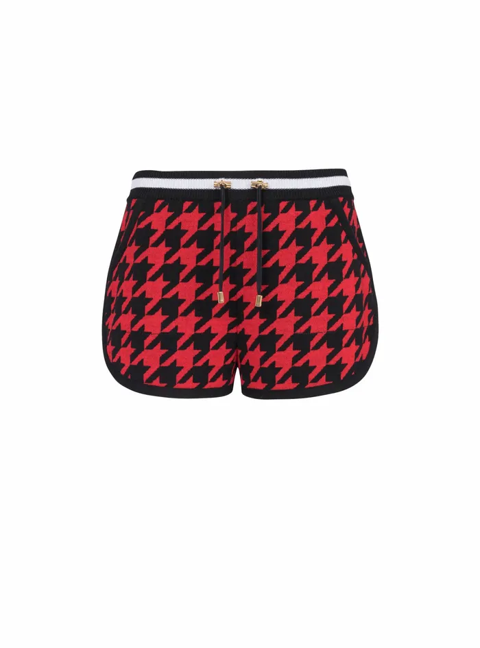 Balmain Trousers And Shorts Womens Houndstooth Print Knit Shorts Red