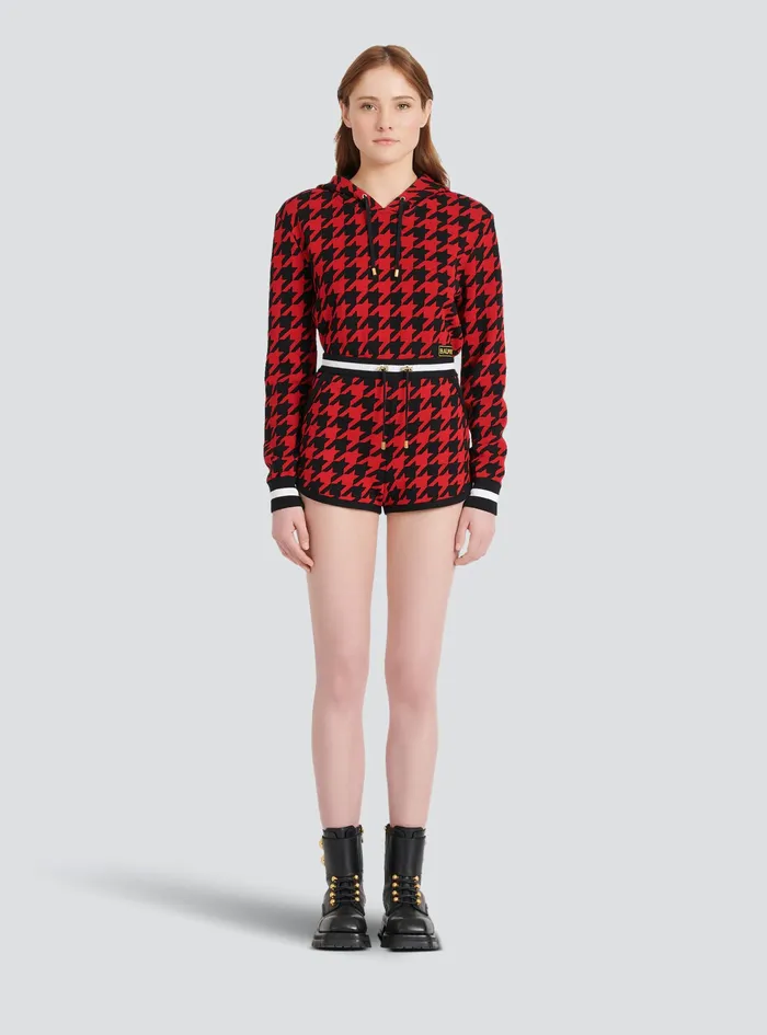 Balmain Trousers And Shorts Womens Houndstooth Print Knit Shorts Red Balmain Trousers And Shorts Womens Houndstooth Print Knit Shorts Red