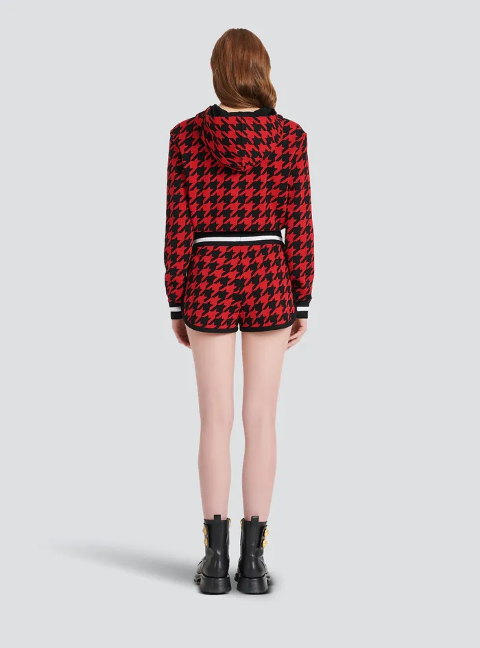 Balmain Trousers And Shorts Womens Houndstooth Print Knit Shorts Red Balmain Trousers And Shorts Womens Houndstooth Print Knit Shorts Red